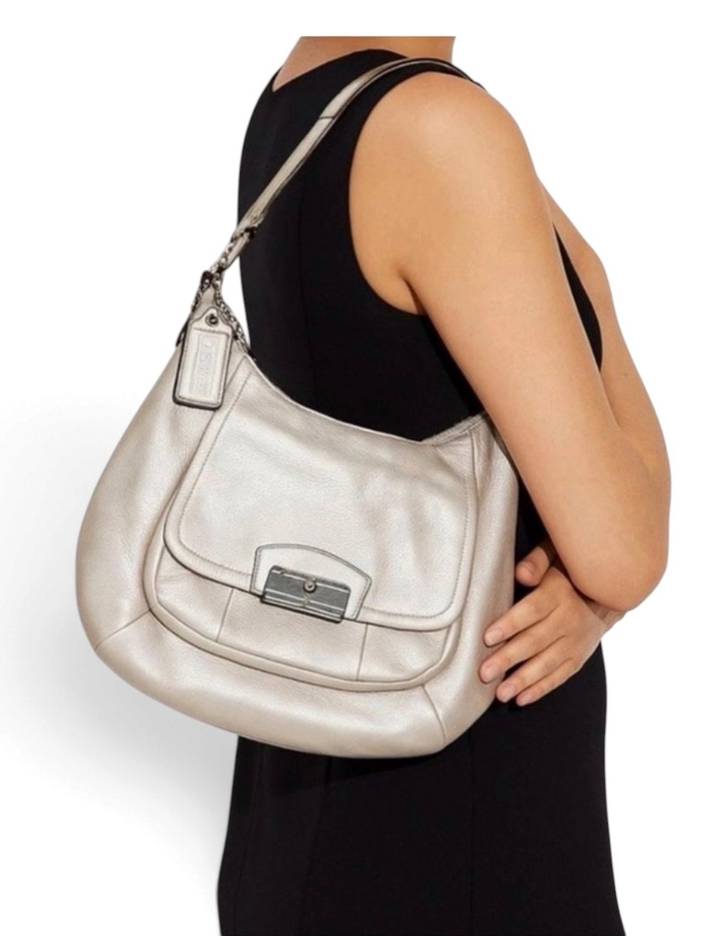 ✨💎GUC💎✨ 2013 COACH Kristin Metallic Champaigne Leather Shoulder Bag
